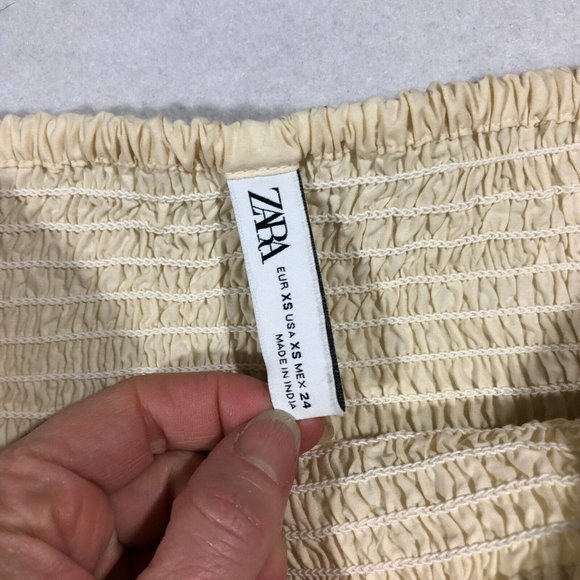 Zara Womens XS Tiered Eyelet Skirt 100% Cotton Cream Pale Yellow - Picture 11 of 14